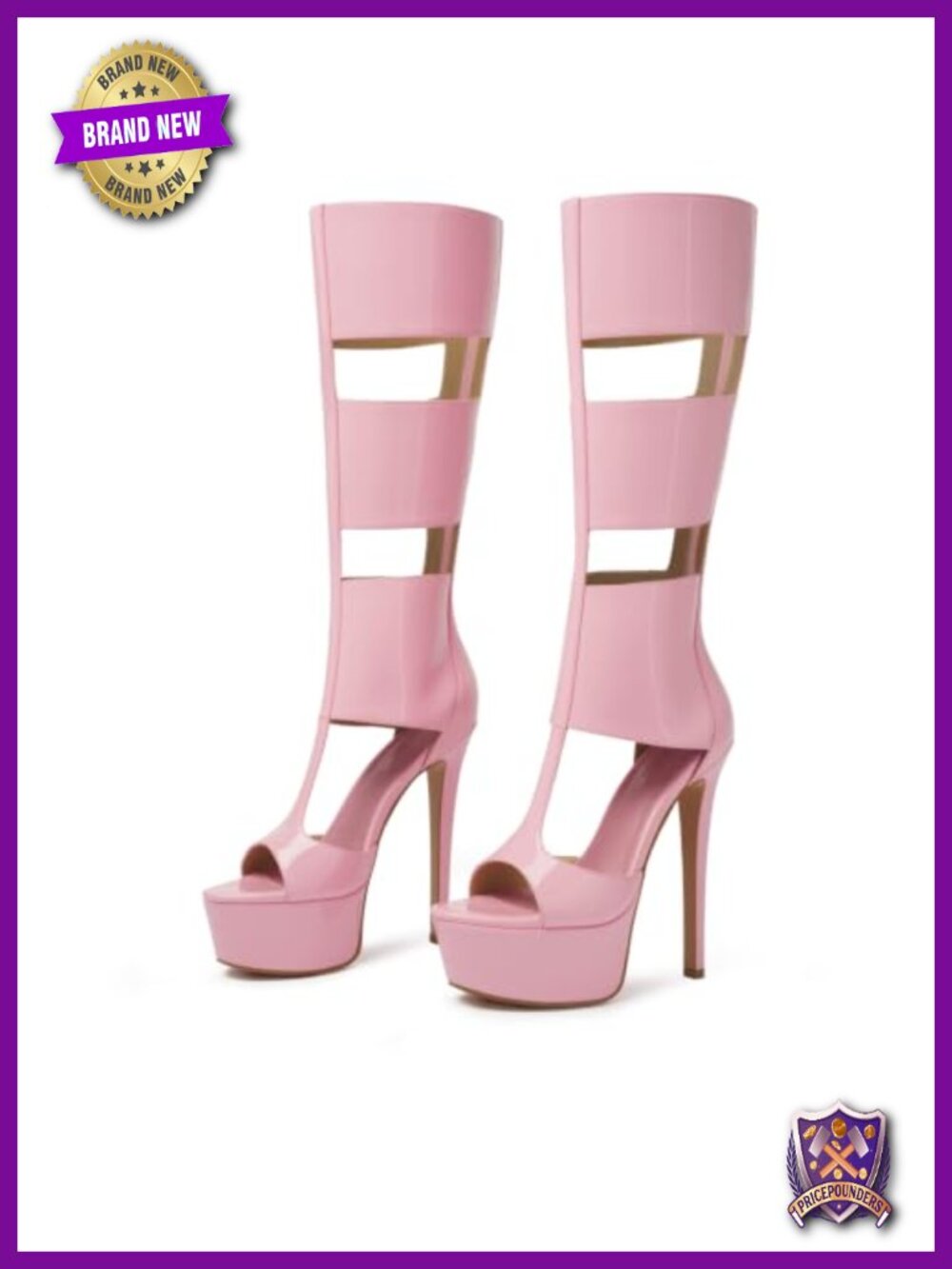 Platform Knee High Heels, Gladiator Open Toe Summer Boots, Stiletto Heel, Ankle